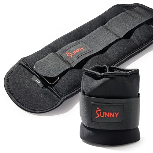 Sunny Health & Fitness Ankle Weights for Women, Men & Kids – Adjustable 1–5 lb Pair | Wrist, Arm & Leg Weights for Walking, Pilates, Yoga & Cardio - size: 3 LB