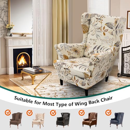 NILUOH Wingback Chair Slipcover 2 Pieces, Stretch Spandex Wingback Chair Covers Washable Slipcover for Wingback Armchairs Non-Slip Furniture Protector with Elastic Bottom for Living Room - color: 252