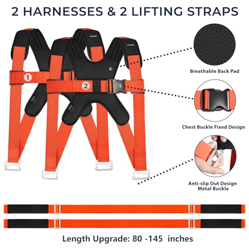 Ytonet Furniture Moving Straps for Lifting with Back Support, Round Sling | 2-Person Lifting and Moving System, Appliance Lifting Straps for Mattress, Heavy Objects up to 800 lbs, 145 IN Long, Orange - size: With Back Support-Extra-Long