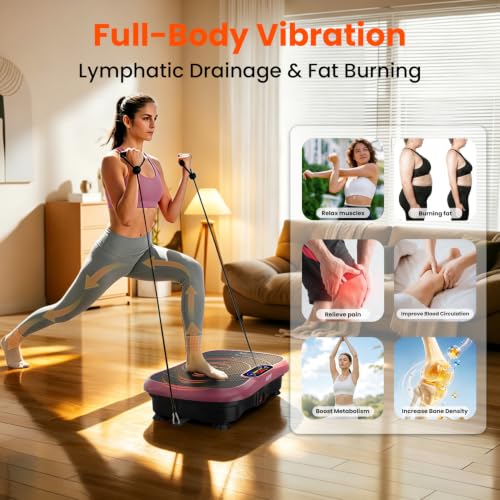 AXV Vibration Plate Fitness Platform Exercise Machine Vibrating Shaking Full Body Shaker Workout Vibrate Stand Shake Board Sport for Weight Loss Fat Burner for Gym Home Office - color: BASIC.PINK
