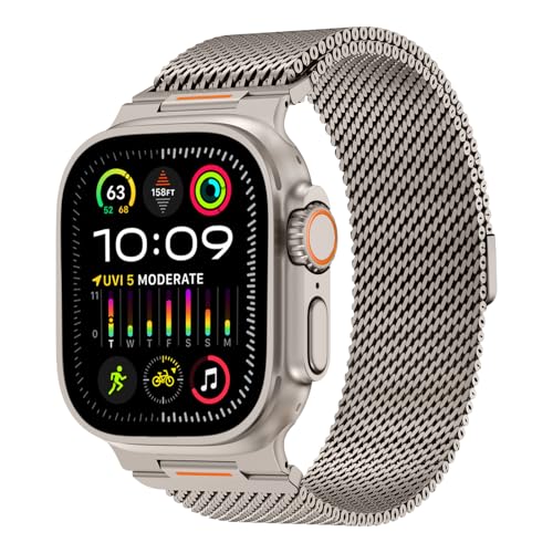 Milanese Loop Compatible with Apple Watch Ultra 3/2/1 Band 49mm 46mm 45mm 44mm 42mm, Magnetic Stainless Steel Strap Bands for iWatch Ultra SE 3/2/1 Series 11 10 9 8 7 6 5 4 3 2 1 Men, Titanium - color: Titanium