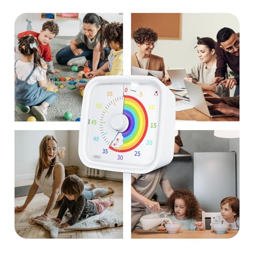 Yunbaoit Rainbow Visual Timer for Kids, 60-min Countdown Timer, White | Protective Case, No Ticking, Mute and Ringing Alarm Available, Time Management Tool, Low Power Reminder, for Study,Game,Work - color: White Rainbow