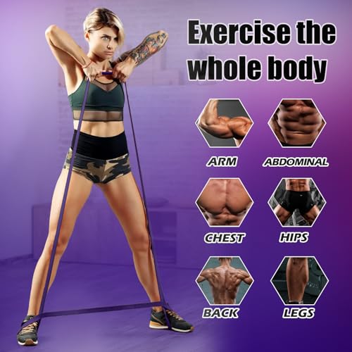 WHATAFIT Resistance Bands, Pull Up Assist Bands with Handles, Door Anchor | Natural Latex Rubber, Progressive Tension, Exercise Loop for Full-Body Fitness, Portable Gym Bag, Warm-Up & Stretch - color: 5-125LBS PINK PURPLE+GRIP