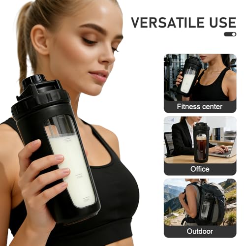 26oz Glass Protein Shaker Bottle, Stainless Steel Mixing Ball & Silicone Sleeve, Odorless, Leak-Proof, BPA-Free, Ideal for Smoothies & Workout Drinks (Graphite Black) - color: Graphite Black