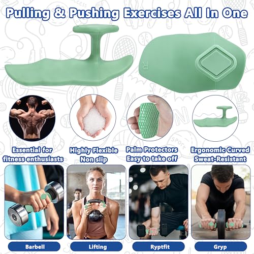 Large Anti-Slip Gym Workout Grips for WeightLifting,Silicone Hand Protector | Gym Towel,Storage Case,Ergonomic Rubber Gym Gloves for Men Women,Gym Hand Palm Protection Pads for Dumbbell,Barbell,Rypt - color: Sage Green