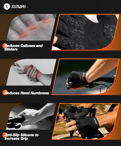 SIMARI Gel Pad Cycling Gloves with Shock-Absorbing/Grip/Breathable, Workout Bike Gloves for Men Women Biking, Mountain Biking, Fitness, Gym Exercise, Weight Lifting Training, Yoga, Pilates - color: 1-Black, size: Large