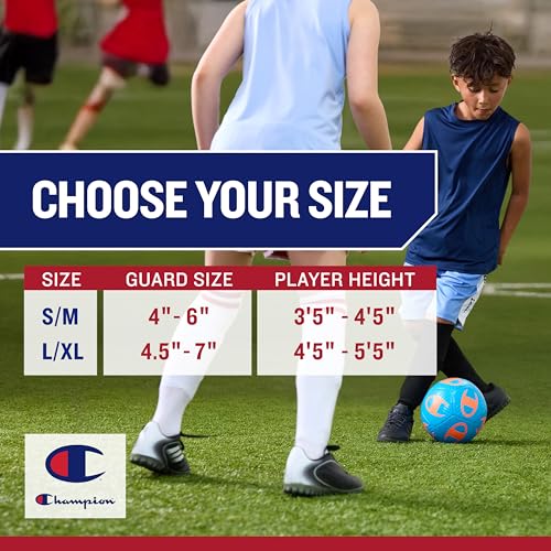 Champion Defender Elite Youth Soccer Shin Guards, Slip-in Curved Plastic Plate and EVA Foam Interior for a Contoured Fit, for Boys/Girls Soccer Game - size: Large-X-Large