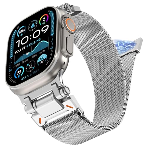 WINGLE Milanese Loop for Apple Watch Band Ultra 3/2/1 Band Ultra 49mm Series 11 10 46mm 45mm 44mm SE 3/2/1 Series 9 8 7 6 5 4 3 Men Women,Parachute-Style Buckle Stainless Steel Mesh Metal iWatch Bands - color: Magnetic Metal Mesh Loop-Silver