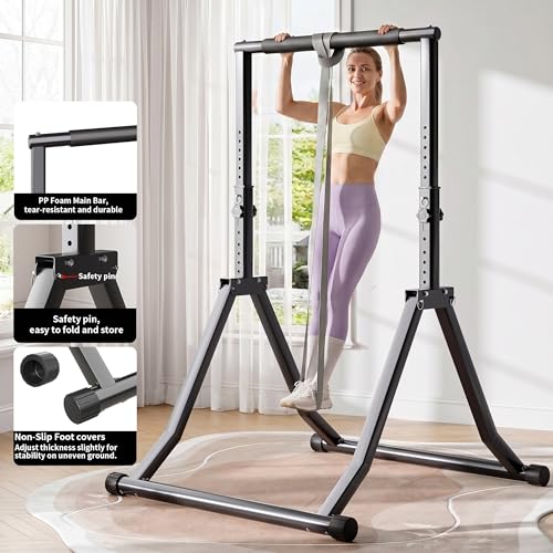 Foldable Pull Up Bar Station 58.3''-76.8'' Power Tower - color: 58.3"-76.8" with Assistance Bands