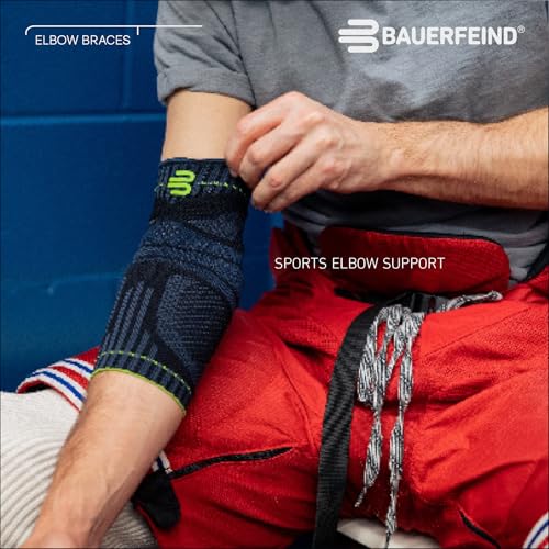 Bauerfeind Sports Elbow Support - Elbow Brace for Pain Relief and Support - Pads for Enhanced Comfort - Targeted Compression - Lightweight & Durable - Black/Navy, Small - color: Black/Navy, size: Small