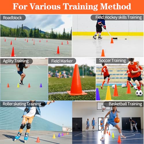 PXZBLG 12/24/50pcs Soccer Cones, 7" Plastic Traffic Cones | for Sports Training, Football, Soccer, Basketball, Coaching, Practice - color: 6 Colors, size: 7", 12pcs