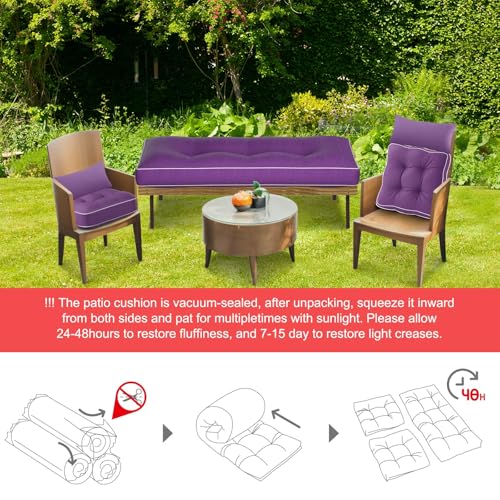 Chunful Set of 5 Outdoor Bench Cushions Set 44 x 19 Inch Tufted Waterproof Patio Furniture Seat Pad with Throw Pillows Loveseat Cushion for Square Settee Indoor Sofa Wicker Couch (Purple) - color: Purple