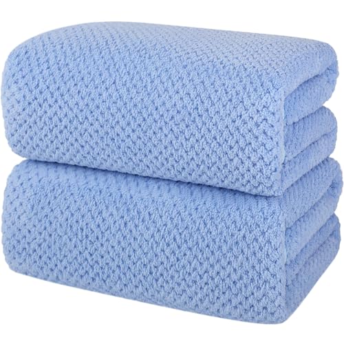 2 Pack Bath Towel Set, Waffle Bath Towel Set, Microfiber Super Soft Highly Absorbent, Sturdy Quick Drying Towels for Bathroom, Gym, Sports, Yoga (2 Piece 27" x 55", 2Blue) - color: Blue, size: 27 x 55 Inch