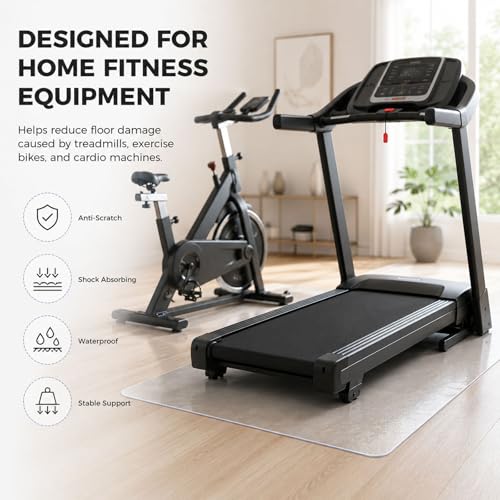 Clear PVC Treadmill Mat for Hardwood Floors & Carpet, 100 x 35 Inch Office Chair Mat, 1.5MM Thick Floor Protector for Walking Pad, Exercise Bike, Elliptical & Rolling Chair, Single-Sided Frosted
