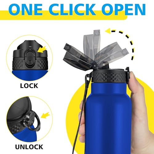Han's Bottle Sports Water Bottle - 24 Oz, Straw Lid, Leak Proof, Vacuum Insulated Stainless Steel, Double Walled, Thermo Mug,Klein Blue - color: Klein Blue, size: 24 Ounces