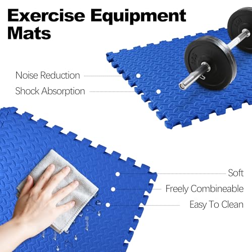 Elevon Puzzle Exercise Gym Flooring Mat, EVA Interlocking Foam Tiles Workout Mat for Home Gym, Fitness Equipment, MMA, Gymnastics, Shock-Absorbing Exercise Mat, Multi-Color - color: Blue, style: 3/4"Th, 24 Tiles (96 Sq Ft)