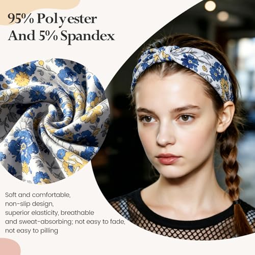 HSEM Boho Headbands for Women 6-Pack – Non-Slip Wide Head Bands, Thick Elastic Hair Bands – Large Knotted Soft Stretchy Sweatbands for Running, Yoga, Makeup, Washing Face, Spa & Workout - color: X-Colorful-2-12