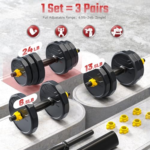FEIERDUN Adjustable Dumbbells Set, 48/68/88lbs Free Weight Set with 4 Modes, Used as Barbell, Kettlebells, Push up Stand, Fitness Exercises for Home Gym Suitable Men/Women - style: B:48LB(24LB Pair)