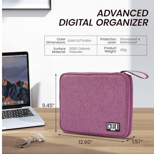 Large Slim Cable Organizer Travel Case, Single-Layer Electronic Accessories Pouch for Chargers, Cords, Power Bank, Mouse and SD Cards, 12.6 x 9.45 x 1.57 Inches - color: purple, size: L