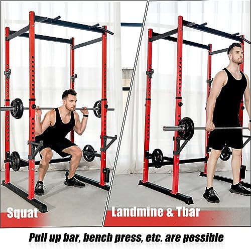 Bongkim Power Rack, Rack Cage for Weight Training, Adjustable Squat Stand Rack for Home Gym Equipment, Lifting Cage with 660lb Capacity - color: Red