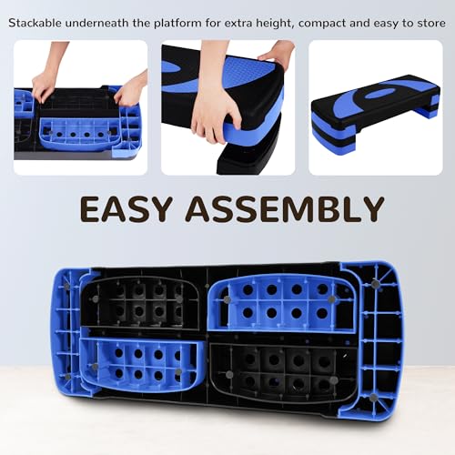 BalanceFrom Aerobic Step Platform Trainer with Adjustable 3-Level Risers, 400 Pound Weight Capacity – Non-Slip Exercise Stepper for Cardio, Strength, and Fitness Workouts, 31", Multiple Colors - color: Blue