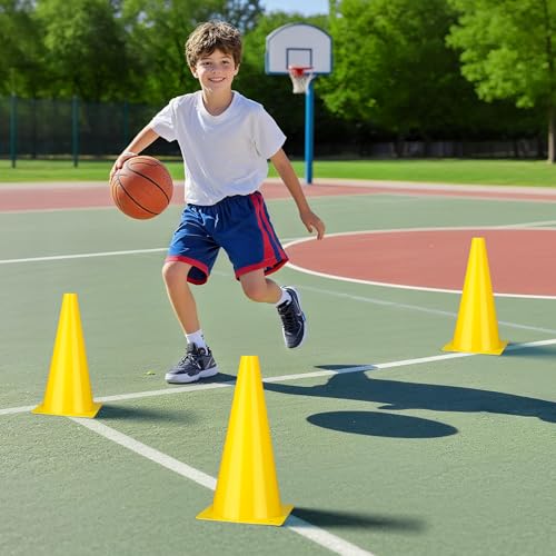 12 Inch Sports Cones Set of 24,Durable Training Cones for Soccer,Football, Basketball Drills - Multi-Purpose Agility Cones for Indoor & Outdoor Practice - color: yellow