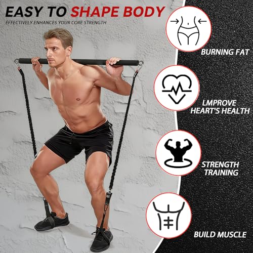 Resistance Band Bar, Adjustable from 27" to 41", Portable Pilates Bar, Resistance Training Straight Bar, Home Gym Fitness Workout Bar