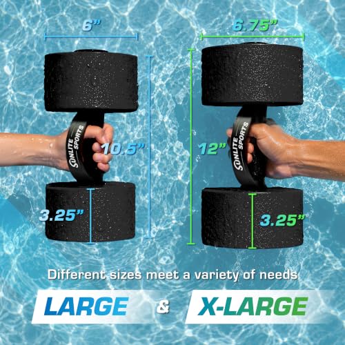 Sunlite Sports Water Weights Pool Exercise Dumbbells, Water Aerobic Equipment, High-Density EVA-Foam Dumbbell with Handle Strip, Aqua Therapy, Pool Fitness, Water Exercise, Set of 2 - color: Black Performance, size: X-Large