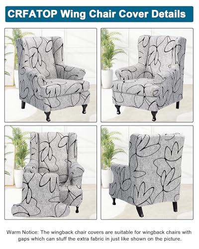 CRFATOP 2 Piece Stretch Wingback Chair Cover Printed Wing Chair Slipcovers Spandex Fabric Wingback Armchair Covers with Elastic Bottom for Living Room Bedroom Wingback Chair,C30 - color: Color C30