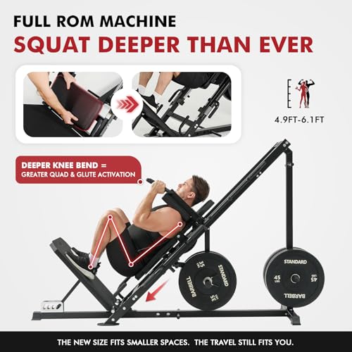 Mikolo Leg Press Hack Squat Machine Combo, Leg Press Machines for Home Gym with Linear Bearing, Hack Squat Machine with Rear and Front Band Pegs, Leg Machine for Full Range Leg Training - style: DD09 Lean (Space-Saver)