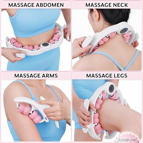 COZLOW Cellulite Massage Roller - Pink - Anti-Cellulite Massager with Detachable Roller Handles for Thighs, Legs & Buttocks - Fascia Massage Tool for Lymphatic Drainage & Deep Tissue Therapy - color: Pink