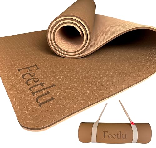 Extra Thick Yoga Mat with Carry Strap, 10mm Non-Slip Exercise Mat, 72 x 24 Inch Cushioned Workout Mat for Yoga, Pilates, Stretching & Floor Exercises - color: Coffee