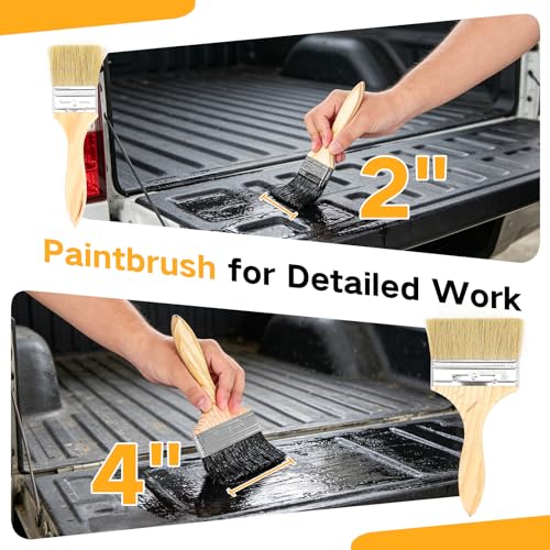 Truck Bed Liner Roller Kit, 8PCS Roll on Bed Liner Kit | Includes 6 and 4 Inch Texture Bedliner Rollers, Roller Frame, Extension Pole, Brush, Tray, for Textured Bed Liner Coating
