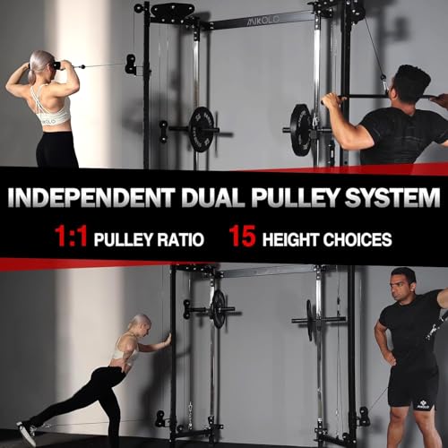 Mikolo Folding Squat Rack, Wall Mounted Power Rack with Cable Crossover Machine & LAT Pull Down, Functional Trainer with 5 Adjustable Function Modes, Home Gym Package - color: Red, size: WR00 Ultra (Alum Pulleys)