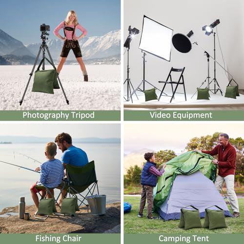 Aimosen 4 Packs Sandbags Military Green Weight Bags for Light Stand, Heavy Duty Saddlebags for Photography Backdrop Stand, Photo Video Tripod, Pop up Tent, Umbrella Base, Fishing Chair, Picnic Table - color: Green