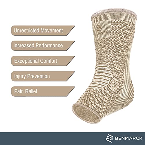 Benmarck Achilles Tendon Support Brace, Plantar Fasciitis Sock, Ankle Compression Sleeve For Running, Tendonitis and Flat Feet Relief - color: Natural Beige