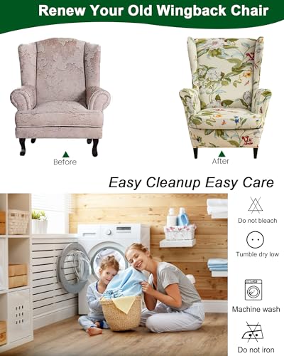 CRFATOP 2 Piece Stretch Wingback Chair Cover Printed Wing Chair Slipcovers Spandex Fabric Wingback Armchair Covers with Elastic Bottom for Living Room Bedroom Wingback Chair (06) - color: Color 06
