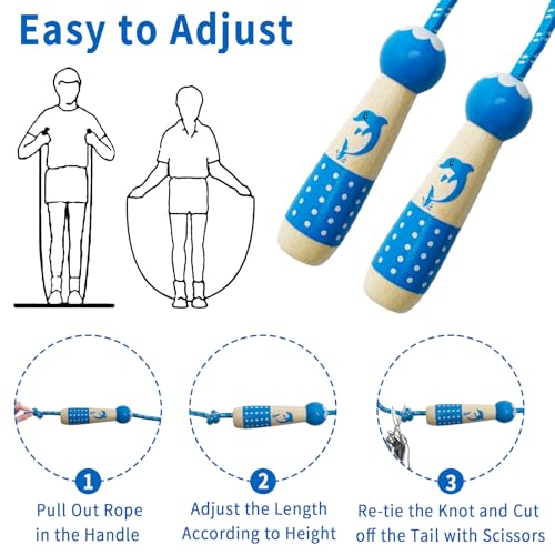 EGOSKY Jump Rope Kids, 7.2ft Children Adjustable Cotton Skipping Rope with Wooden Handle for Boys Girls Fitness Outdoor Activity - color: Blue