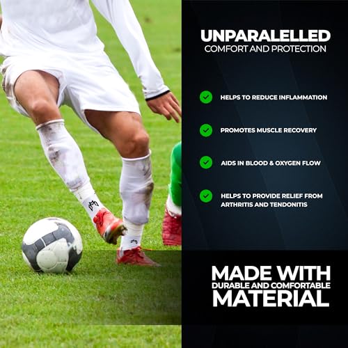 MediCaptain Pre Cut Soccer Sock Sleeves, Companion for Soccer Grip Socks, Securely Holds Shin Guards, Compression Leg Warmer - color: White