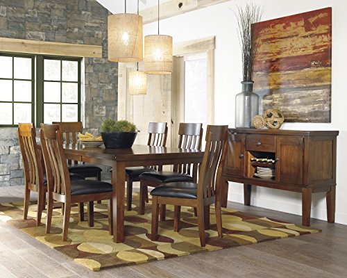 Signature Design by Ashley Ralene Rake Back 19" Dining Room Chair 2 Count, Medium Brown | Transitional style, Rake back wood chairs, Medium brown finish, Easy to clean faux leather seats, Kitchen dining use - color: Light Brown, style: 0