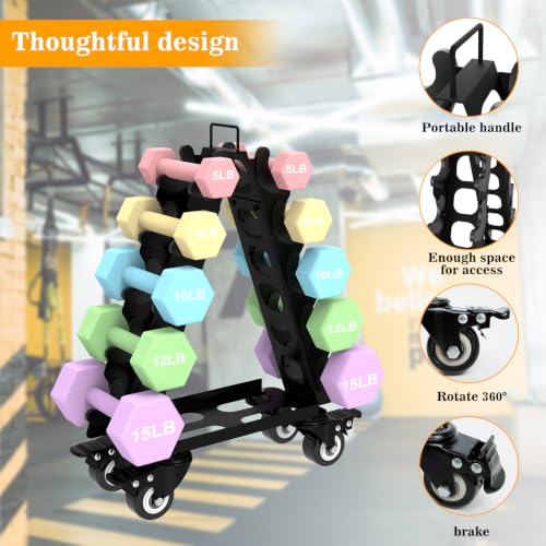 Dumbbell Rack 5 Tier with Wheels(Dumbbells not included),A-Frame Metal Dumbbell Holder with Handle,Multilevel Weight Storage for Dumbbells,Tree Shape Compact Weight Rack/Holder,Perfect for Home Gym