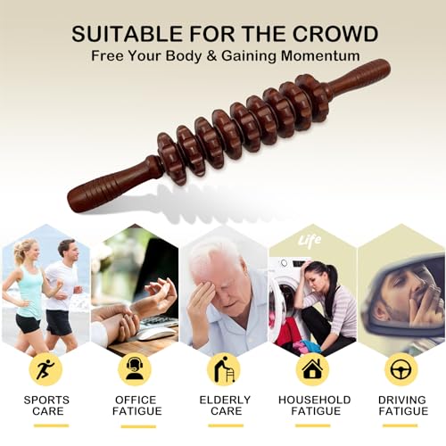 Manual Massager Wooden Handheld Roller Trigger Point Massage Stick for Fascia, Cellulite, Muscle & Abdomen, Body Therapy Massager, Muscle Belly Relief Tool, Coffee - color: Coffee