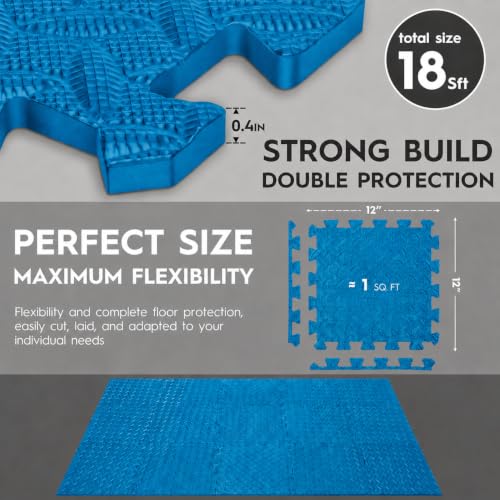 18pcs Puzzle Exercise Mat, 12.6"x12.6"x0.4", 18sqft EVA Interlocking Foam Floor Tiles, Protective, Water-Resistant Flooring for Home Gym & Workout Equipment - color: Sky Blue