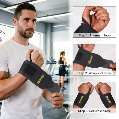 Wrist Wraps for Weightlifting, 20" Professional Wrist Support for Powerlifting, Bench Press, Adjustable Heavy Duty Straps with Thumb Loop for Men Women Gym Workout (2 PCS)