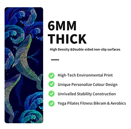 nuveti Yoga Mat Print Extra Thick TPE Non Slip Fitness Exercise Mat with Carrying Bag,72"x24" Extra Thick 6MM Exercise & Workout Mat for Yoga, Pilates Fitness and Floor Exercises - color: Whale