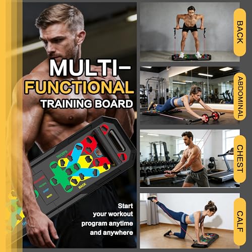 IUT Push Up Board, Portable Home Workout Equipment, All-in-One Fitness Exercise Equipment for Home Gym, Full Body Strength Training Equipment with Pilates Bar, Resistance Bands, Ab Roller for At Home Workout