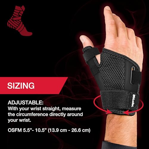 MUELLER Sports Medicine Adjust-to-Fit Thumb Brace, Spica Splint, Thumb Pain Relief Stabilizer for Men and Women, Ideal for De Quervain's Tenosynovitis, Arthritis, Sprains, Fits Right or Left, Black, One Size - size: 1 Count (Pack of 1)