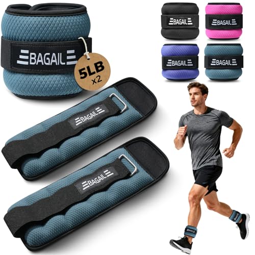 BAGAIL Ankle Wrist Weights for Women & Men, Set of 2 (Available in 0.5/1/2/3/4/5 lb Each), Wearable Leg Arm Weights with Sleek Design & Secure Fit for Walking, Running, Pilates, Home Fitness - color: Blue, size: 10 Lb Pair (5 Lb Each)