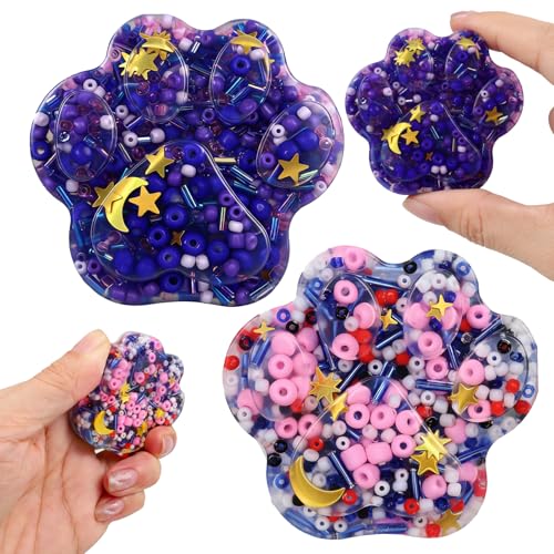 2 Pack Animal Paw Picky Pad, Silicone Sensory Fidget Toy, Stress Relief | Tactile Pick Pad for Quiet Focus, Stress Relief & Hands-Busy Fidgeting - Star - style: Paw Shape - Stars