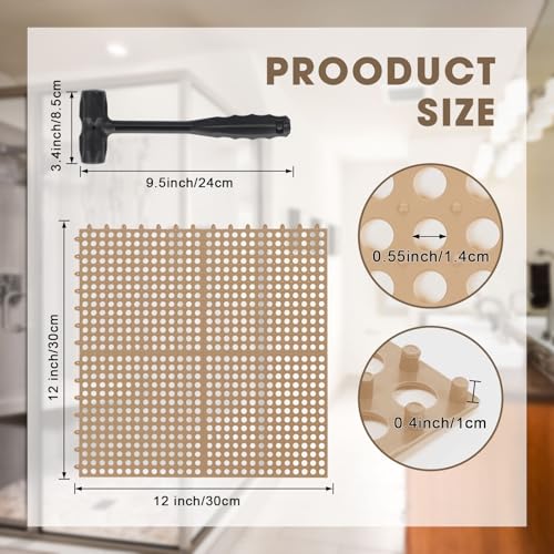 Drydiet 8 Pack Drainage Tiles Modular Interlocking Floor Tiles with 1 Pc Plastic Hammer 12" x 12" Cushion Mat Non Slip Rubber Floor mat with Holes for Pool Bathroom Deck Kitchen Patio (Beige) - color: Beige